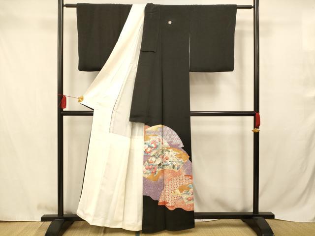 平和屋着物■豪華黒留袖　駒刺繍　地紙花鳥文　暈し染め　金彩　正絹　逸品　AABB3117fw