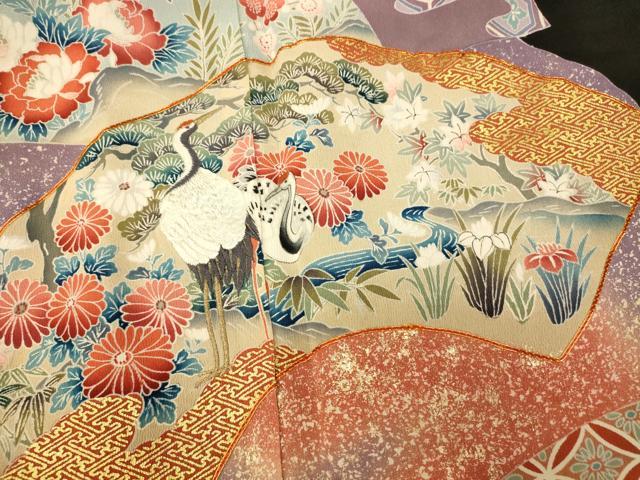 平和屋着物■豪華黒留袖　駒刺繍　地紙花鳥文　暈し染め　金彩　正絹　逸品　AABB3117fw