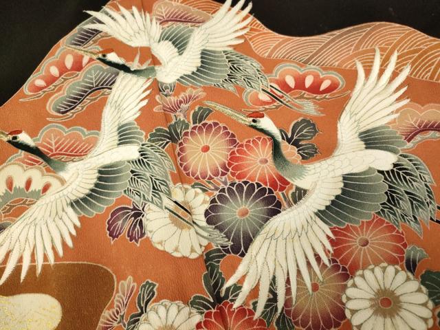 平和屋着物■豪華黒留袖　刺繍　飛鶴吉祥花文　暈し染め　金彩　正絹　逸品　AABB3119fw
