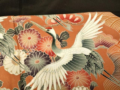 平和屋着物■豪華黒留袖　刺繍　飛鶴吉祥花文　暈し染め　金彩　正絹　逸品　AABB3119fw