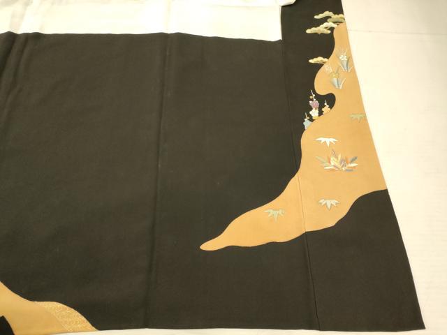 平和屋着物■豪華黒留袖　駒刺繍　飛鶴枝花文　暈し染め　金彩　正絹　逸品　AABB3122fw