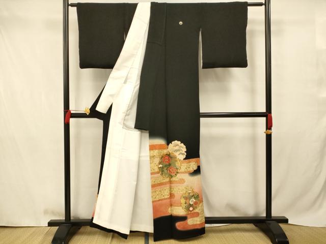 平和屋着物■豪華黒留袖　駒刺繍　よろず染　萬寿　雪輪草花文　暈し染め　金彩　正絹　逸品　AABB3123fw