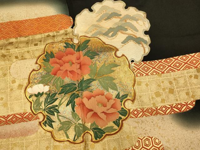 平和屋着物■豪華黒留袖　駒刺繍　よろず染　萬寿　雪輪草花文　暈し染め　金彩　正絹　逸品　AABB3123fw
