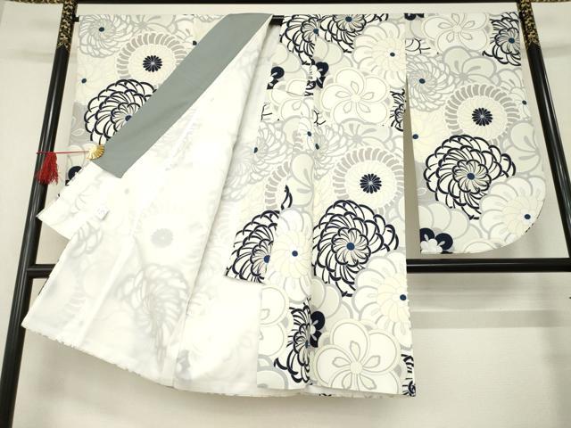 平和屋着物●小振袖 二尺袖 長襦袢セット 無双仕立て 菊 銀彩 洗える着物 AABB3166ck