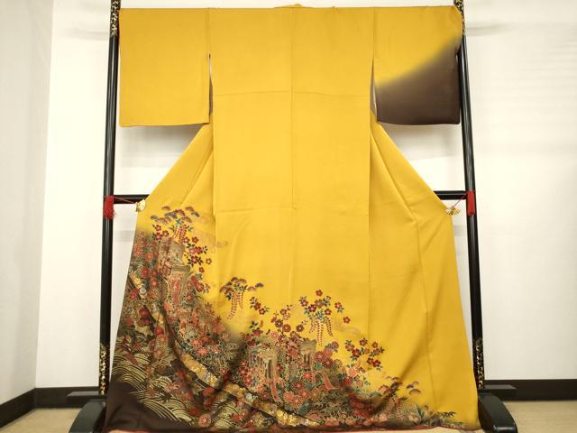 平和屋着物●訪問着 駒刺繍 御所車花文 暈し染め 金彩 ロング丈 正絹 逸品 AABB3193ck