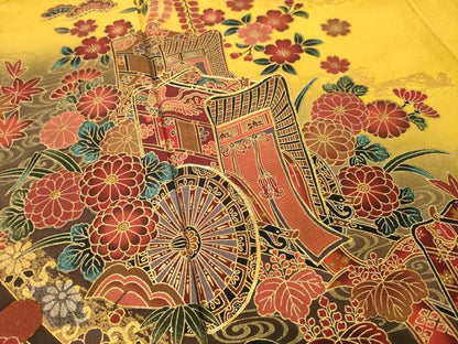 平和屋着物●訪問着 駒刺繍 御所車花文 暈し染め 金彩 ロング丈 正絹 逸品 AABB3193ck