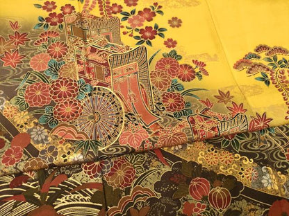平和屋着物●訪問着 駒刺繍 御所車花文 暈し染め 金彩 ロング丈 正絹 逸品 AABB3193ck