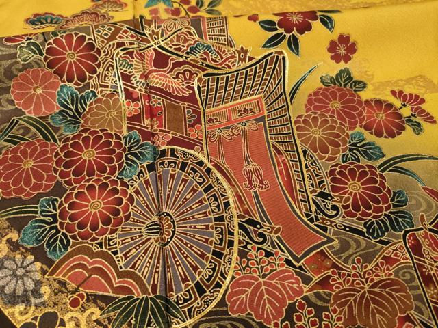 平和屋着物●訪問着 駒刺繍 御所車花文 暈し染め 金彩 ロング丈 正絹 逸品 AABB3193ck