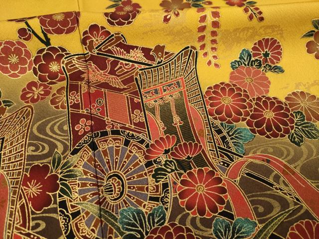 平和屋着物●訪問着 駒刺繍 御所車花文 暈し染め 金彩 ロング丈 正絹 逸品 AABB3193ck