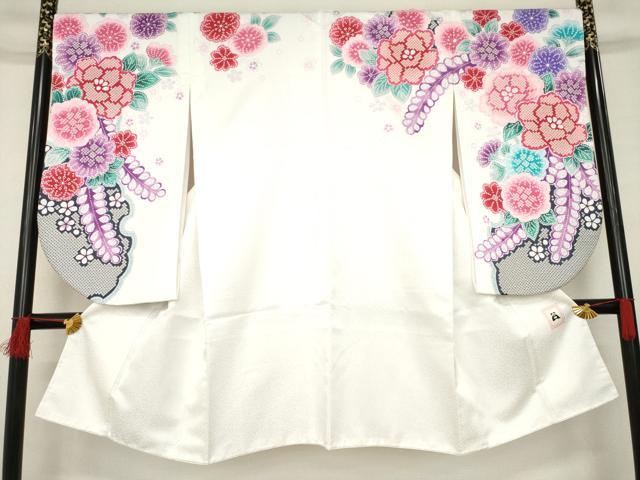 平和屋着物●「anan」ブランド 小振袖 二尺袖 駒刺繍 雪輪花文 銀通し地 洗える着物 未使用 AABB3221ck