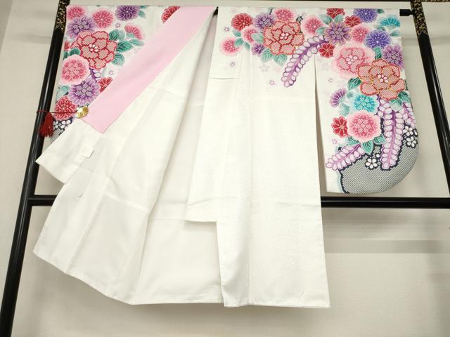 平和屋着物●「anan」ブランド 小振袖 二尺袖 駒刺繍 雪輪花文 銀通し地 洗える着物 未使用 AABB3221ck