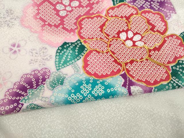 平和屋着物●「anan」ブランド 小振袖 二尺袖 駒刺繍 雪輪花文 銀通し地 洗える着物 未使用 AABB3221ck