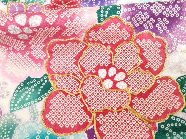 平和屋着物●「anan」ブランド 小振袖 二尺袖 駒刺繍 雪輪花文 銀通し地 洗える着物 未使用 AABB3221ck