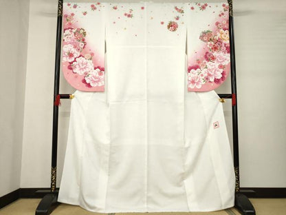 平和屋着物●「anan」ブランド 小振袖 二尺袖 雪輪舞花文 暈し染め 金彩 洗える着物 AABB3229ck