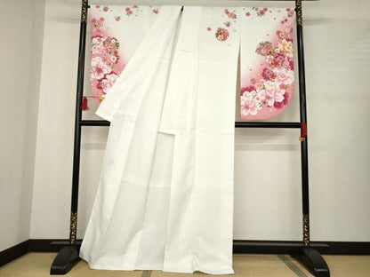 平和屋着物●「anan」ブランド 小振袖 二尺袖 雪輪舞花文 暈し染め 金彩 洗える着物 AABB3229ck
