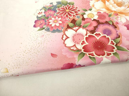 平和屋着物●「anan」ブランド 小振袖 二尺袖 雪輪舞花文 暈し染め 金彩 洗える着物 AABB3229ck