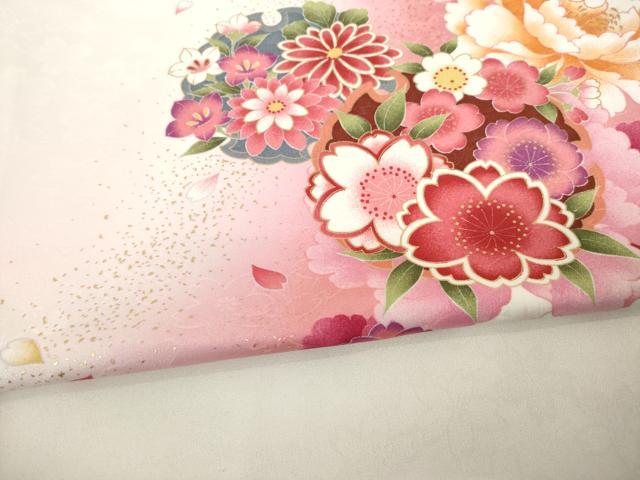 平和屋着物●「anan」ブランド 小振袖 二尺袖 雪輪舞花文 暈し染め 金彩 洗える着物 AABB3229ck