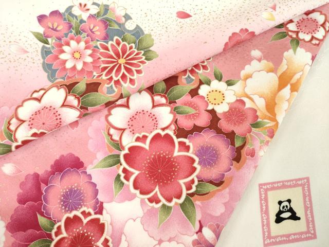 平和屋着物●「anan」ブランド 小振袖 二尺袖 雪輪舞花文 暈し染め 金彩 洗える着物 AABB3229ck