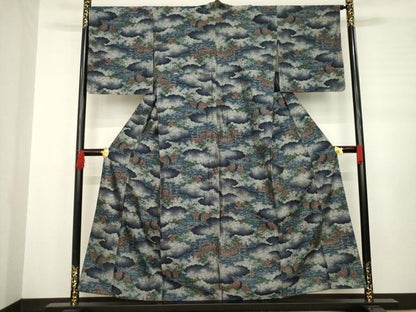 平和屋着物●上質な紬 雲重ね風景文 正絹 逸品 AABB3238ck