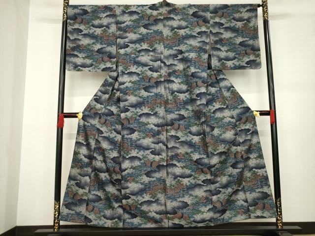 平和屋着物●上質な紬 雲重ね風景文 正絹 逸品 AABB3238ck