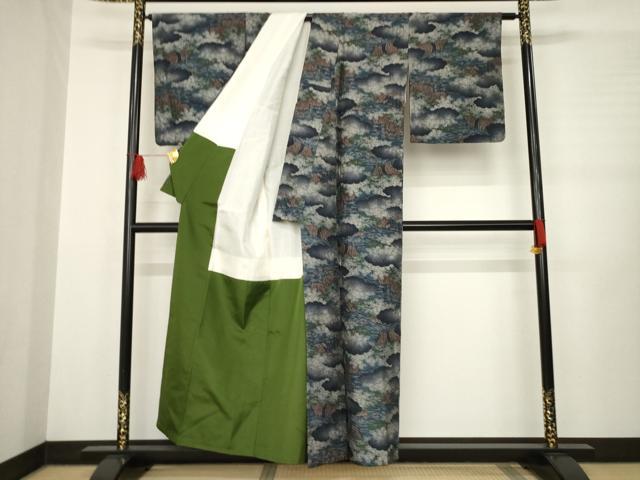 平和屋着物●上質な紬 雲重ね風景文 正絹 逸品 AABB3238ck