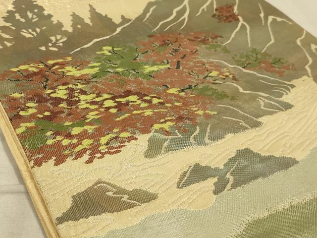 平和屋着物◎六通柄袋帯　風景文　銀糸　正絹　逸品　AABB3252ou
