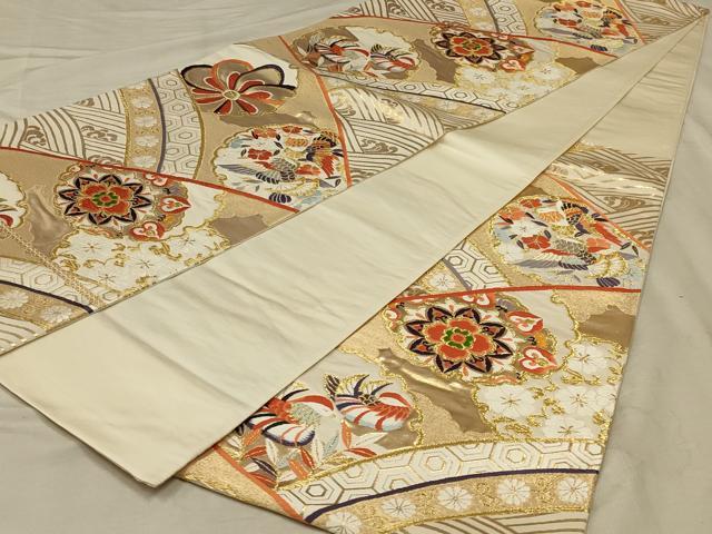 平和屋着物◎六通柄袋帯　唐織　鴛鴦花文　金糸　正絹　逸品　AABB3255ou