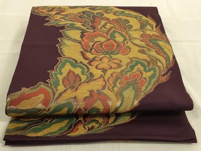 平和屋着物◎六通柄袋帯 更紗花文 金糸 正絹 逸品 AABB3260ou