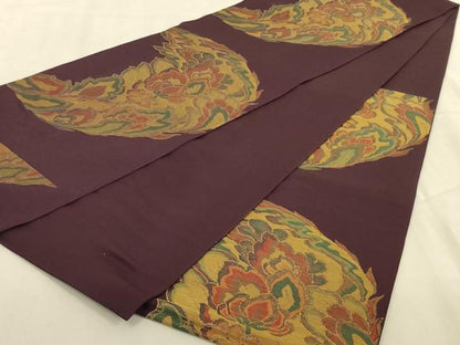 平和屋着物◎六通柄袋帯 更紗花文 金糸 正絹 逸品 AABB3260ou