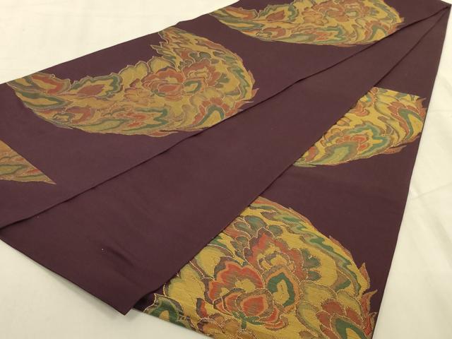 平和屋着物◎六通柄袋帯 更紗花文 金糸 正絹 逸品 AABB3260ou