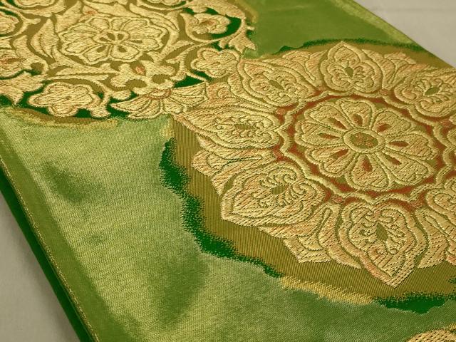 平和屋着物◎六通柄袋帯 舞花文 金糸 正絹 逸品 AABB3262ou