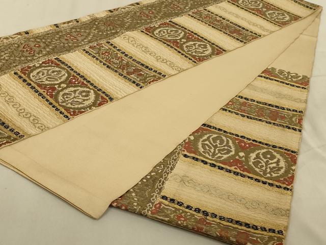 平和屋着物◎六通柄袋帯 唐織 横段花文 金糸 正絹 逸品 AABB3263ou