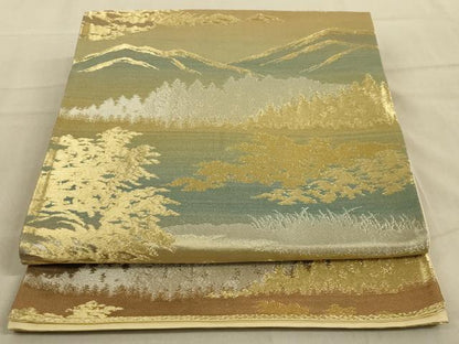 平和屋着物◎六通柄袋帯 風景文 金銀糸 正絹 逸品 AABB3265ou