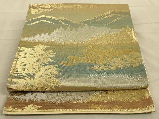 平和屋着物◎六通柄袋帯 風景文 金銀糸 正絹 逸品 AABB3265ou