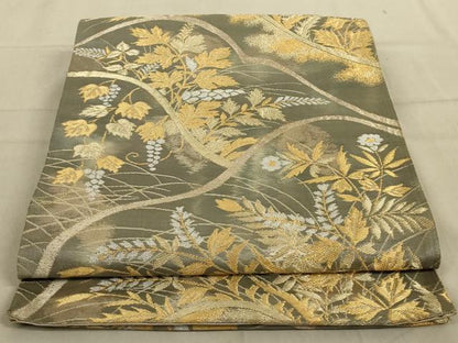 平和屋着物◎六通柄袋帯 草花文 金銀糸 正絹 逸品 AABB3268ou