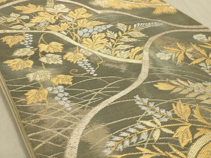 平和屋着物◎六通柄袋帯 草花文 金銀糸 正絹 逸品 AABB3268ou