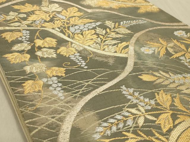平和屋着物◎六通柄袋帯 草花文 金銀糸 正絹 逸品 AABB3268ou