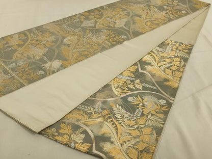 平和屋着物◎六通柄袋帯 草花文 金銀糸 正絹 逸品 AABB3268ou