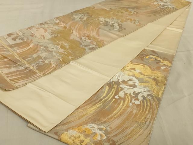 平和屋着物◎六通柄袋帯　立波文　金銀糸　正絹　逸品　AABB3270ou