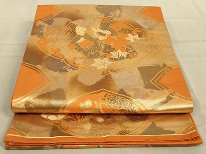 平和屋着物◎六通柄袋帯 鳳凰花文 金糸 引箔 正絹 逸品 AABB3273ou