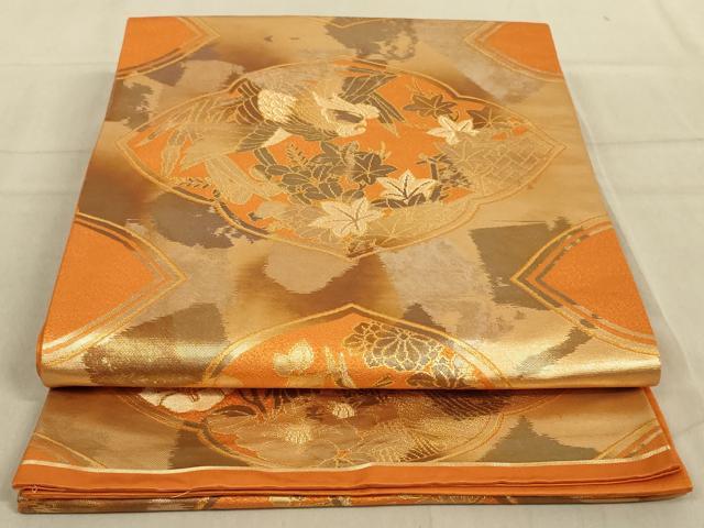 平和屋着物◎六通柄袋帯 鳳凰花文 金糸 引箔 正絹 逸品 AABB3273ou