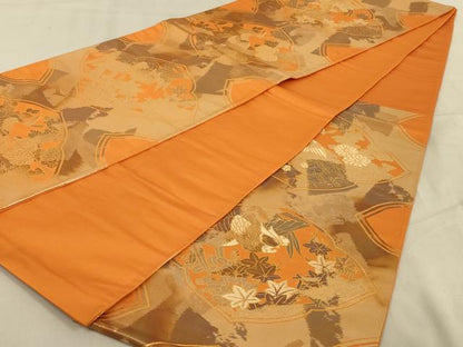 平和屋着物◎六通柄袋帯 鳳凰花文 金糸 引箔 正絹 逸品 AABB3273ou