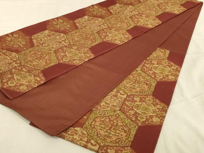 平和屋着物◎六通柄袋帯 更紗花文 正絹 逸品 未使用 AABB3274ou