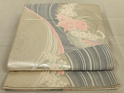 平和屋着物◎六通柄袋帯　唐織　銀河にしき　銀糸　正絹　逸品　AABB3278ou