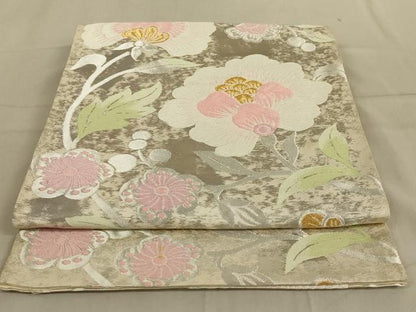 平和屋着物◎六通柄袋帯 唐織 更紗花文 金銀糸 正絹 逸品 AABB3280ou