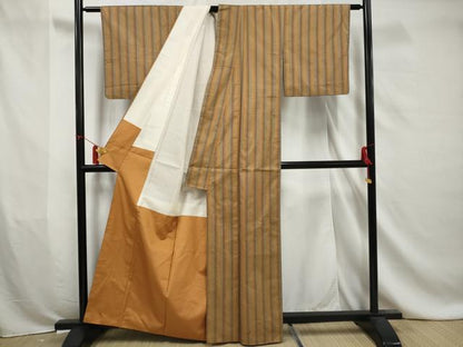 平和屋着物■上質な紬　縞　正絹　逸品　AABB3329gw