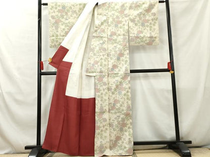 平和屋着物■上質な紬 枝花文 正絹 逸品 AABB3465cs