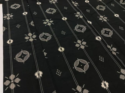 平和屋着物▽上質な紬 単衣 七宝花文 黒地 正絹 逸品 AABB3561jh