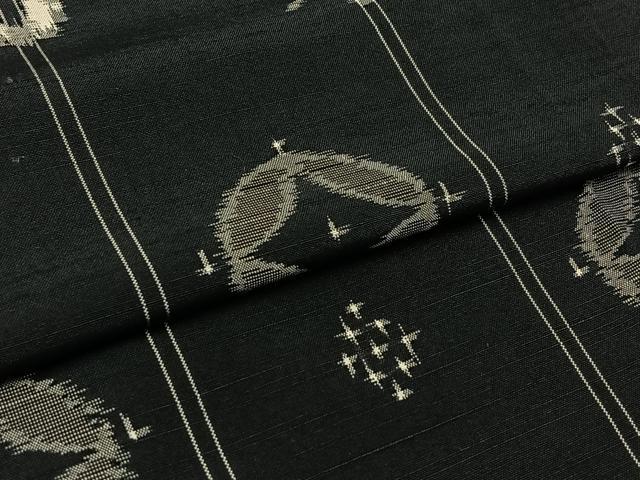 平和屋着物▽上質な紬 単衣 七宝花文 黒地 正絹 逸品 AABB3561jh