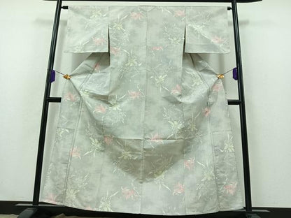 平和屋着物▽本場大島紬 白大島 単衣 草花文 正絹 逸品 AABB3562jh